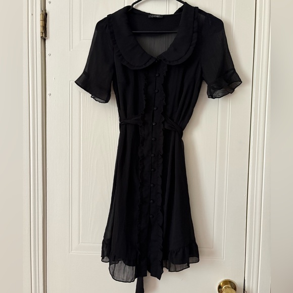 Widow See Through Peter Pan Collar Black Ruffle Dress - Picture 1 of 4